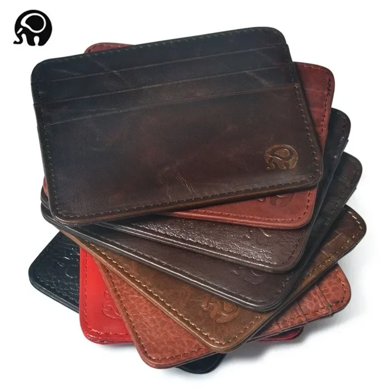 Card Top Loader - Новый тонкий мини-кошелек из натуральной кожи,